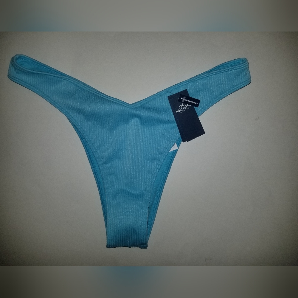 NWT Hollister High Leg Cheekiest Swim Bikini Bottoms Turquoise Light Blue Large
